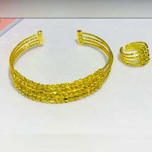 🌟 NEW Gold Multi-Row Beaded Cuff Bracelet & Ring Set - Elegant Statement Piece
